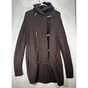Lands End Hooded Cardigan Sweater Womens M Brown Cottagecore Grunge Toggle